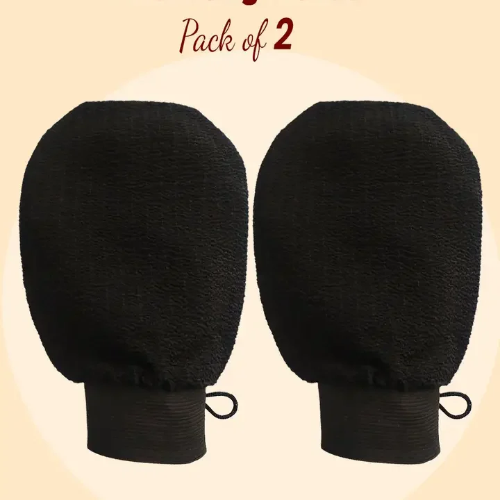 2-Pcs Exfoliating Bath Gloves, Black