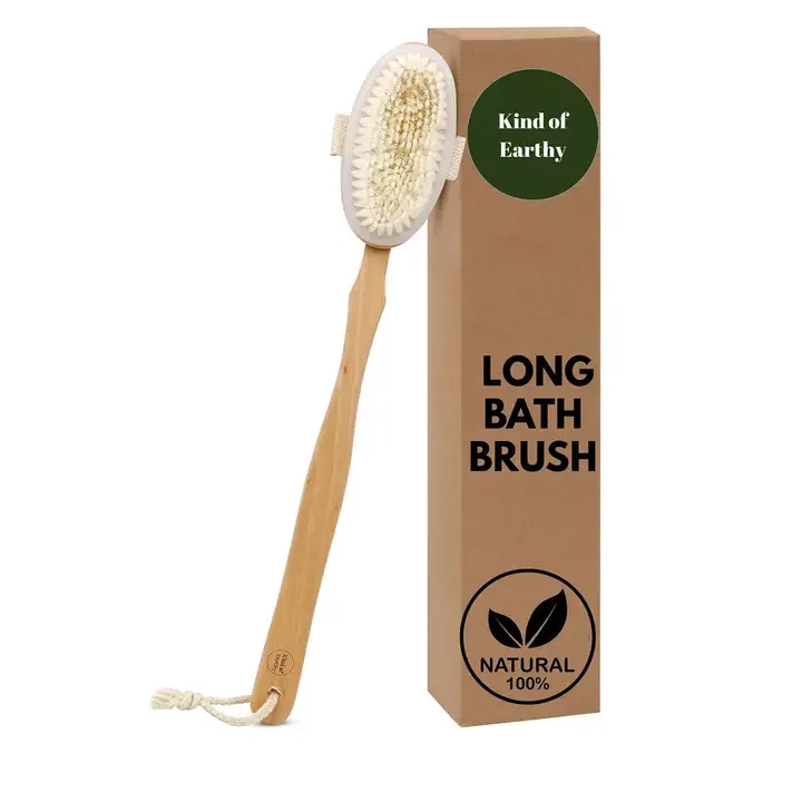 Wooden Long Handle Bath Brush, Brown