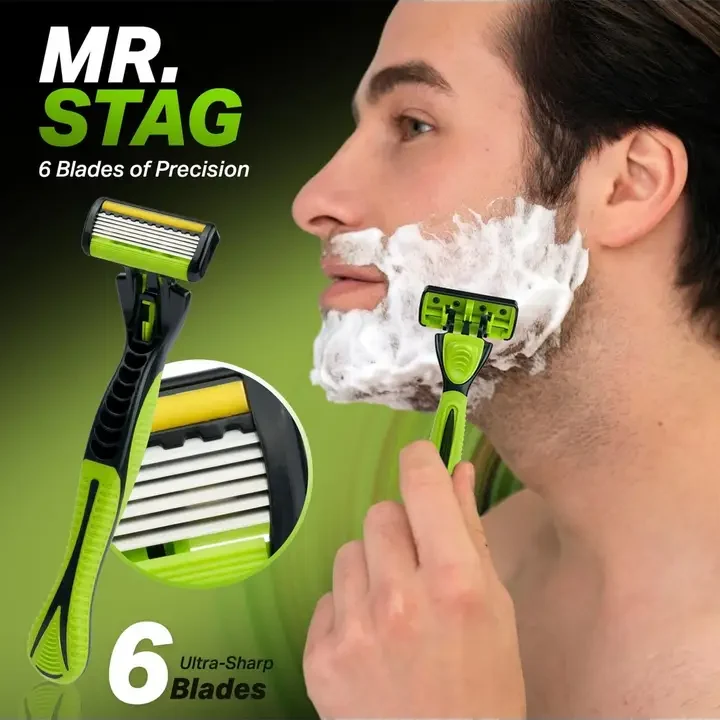 6 Blade Razor & 2 Cartridges, Green