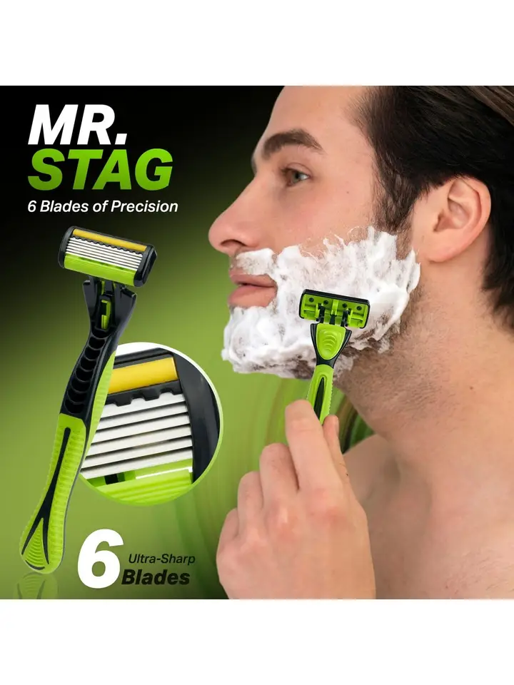 6 Blade Razor & 2 Cartridges, Green